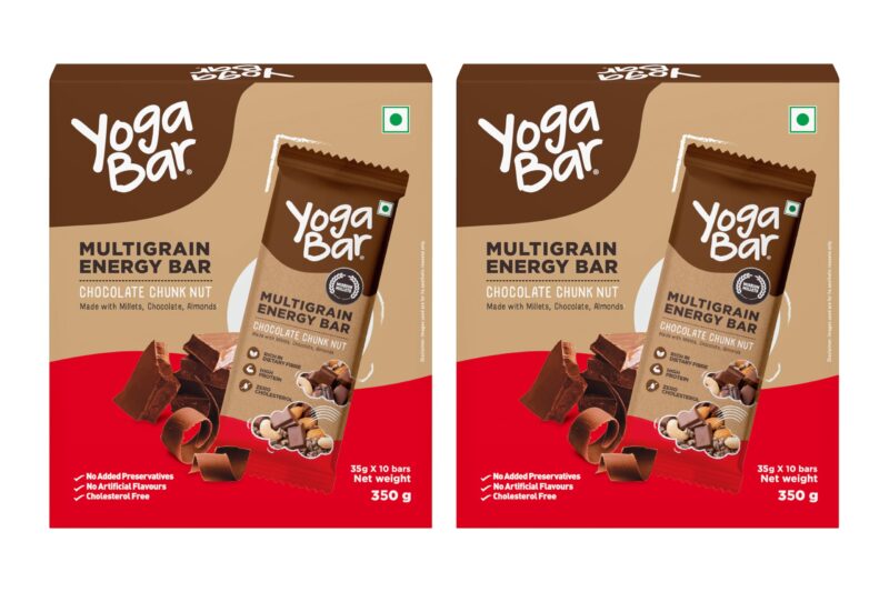 Yogabar Multigrain Energy Bars – Chocolate Chunk 20 Bars – Daily Protein Snack, High Energy & Nutrition Bars – with 8g Protein & 7g Fibre – No Preservatives – Pack of 2, 10 Bars each