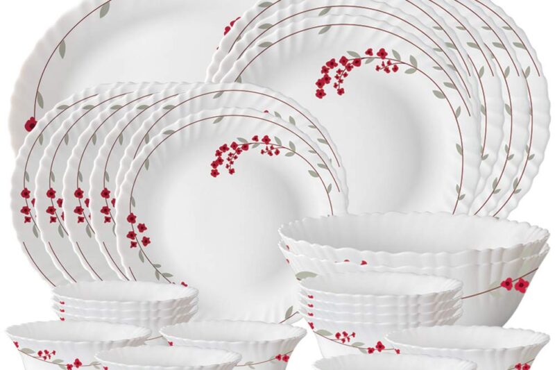 Larah by Borosil Verona Opalware Dinner Set, 27-Pieces, White