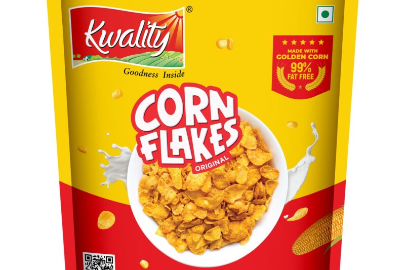 Kwality Corn Flakes 800g | Made with Golden Corns | 99% Fat Free, Natural Source of Vitamin & Iron | High in Protein & Fiber | Healthy Breakfast Cereal