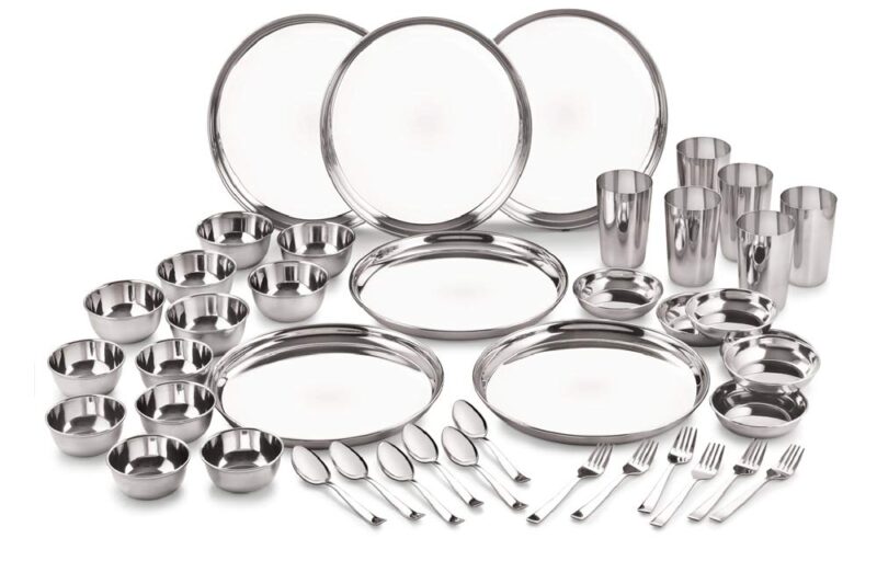 Neelam Stainless Steel 24 Gauge Premium 42 Pieces Dinner Set, Ideal Gifting Dinner Set, Ideal for Special Occasions Like Anniversary, Wedding, Housewarming Party, Dishwasher Safe, Silver