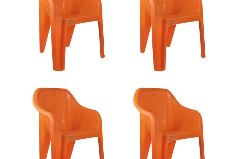 Cello Dynamo Chair Set Pack of 4 – Orange (Plastic) | Strong and Durable | Easy to Clean | Chair for Living Room, Bed Room, Kitchen, Office Room, Outdoor | 3 Years Warranty