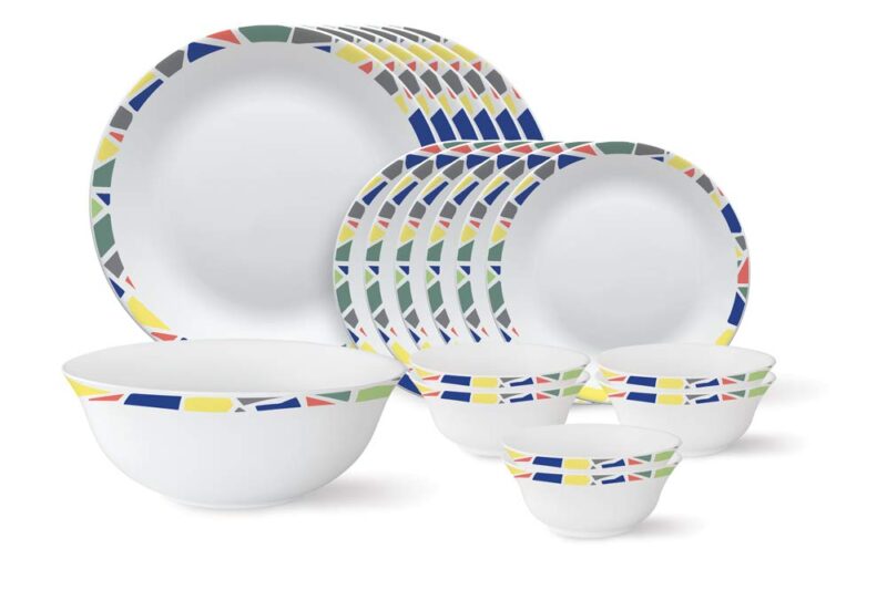 Larah by BOROSIL – Tiara Series, Garnet, 19 Pcs, Opalware Floral Dinner Set, White