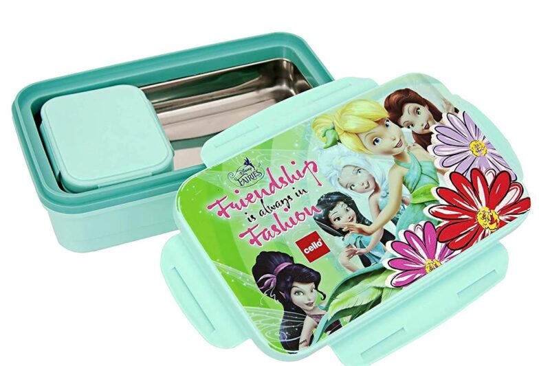 CELLO HI-Lunch Big Deluxe Insulated Lunch Box with Inner Steel and Stainless Steel Veg Box, Attractive Fairies Print, Aqua Marine