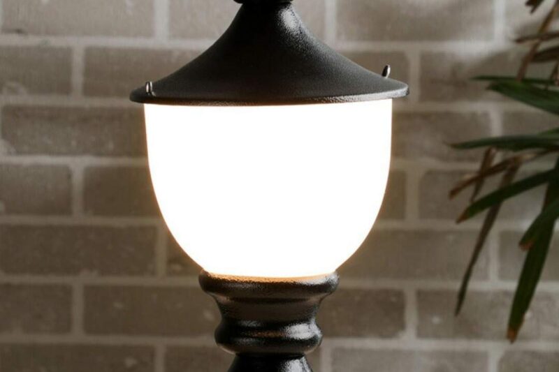 tu casa White Acrylic Shade with Black Metal-Iron Base Gate Light | Outdoor Waterproof Lamp for Main Gate, Garden, Balcony & Home Entrance (Height : 14 Inch/No Blub Included)