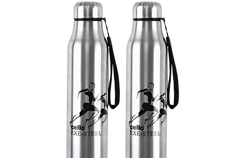 Cello Goldie Stainless Steel Water Bottle Set, 1 Litre, Set of 2 pcs, Silver