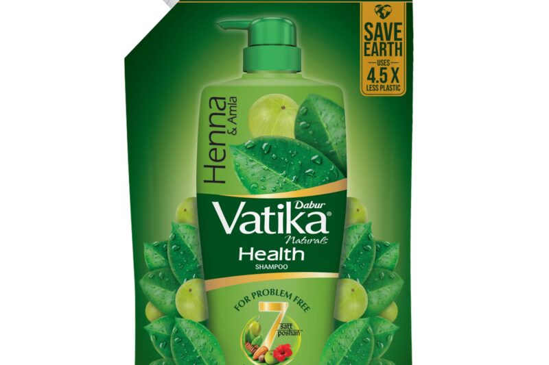 Dabur Vatika Health Shampoo – 1 L (Refill Pouch) | With 7 Natural Ingredients | For Smooth, Shiny & Nourished Hair | Repairs Hair Damage, Controls Frizz | For All Hair Types | Goodness of Henna & Amla