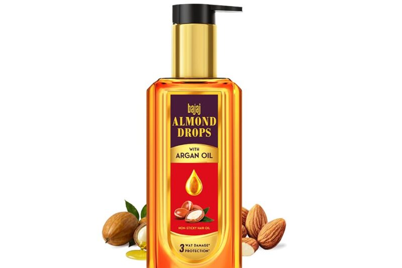 Bajaj Almond Drops Almond + Argan Hair Oil – 200ml | Provides 3-way Damage Protection | For Soft and Shiny Hair | Non-sticky Formula | with Almond Oil & Argan Oil