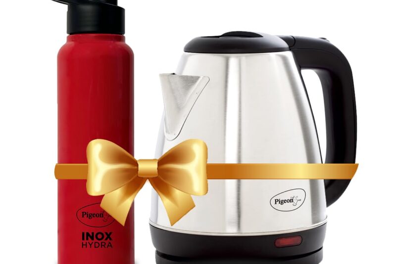 Pigeon 1.5 litre Hot Kettle and Stainless Steel Water Bottle Combo used for boiling Water, Making Tea and Coffee, Instant Noodles, Soup with Auto Shut- off Feature, 1300 W