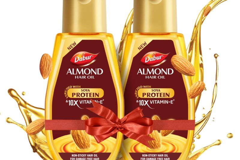 Dabur Almond Hair Oil – 580ml(290ml*2) | Provides Damage Protection | Non Sticky Formula | For Soft & Shiny Hair | With Almonds, Keratin Protein, Soya Protein & 10X Vitamin E