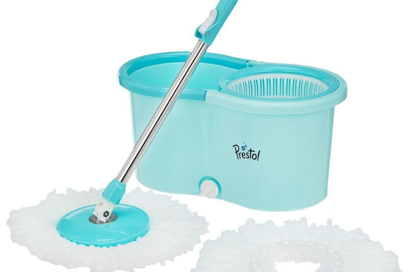 Amazon Brand – Presto! Spin Mop with Plastic Bucket Set, Blue