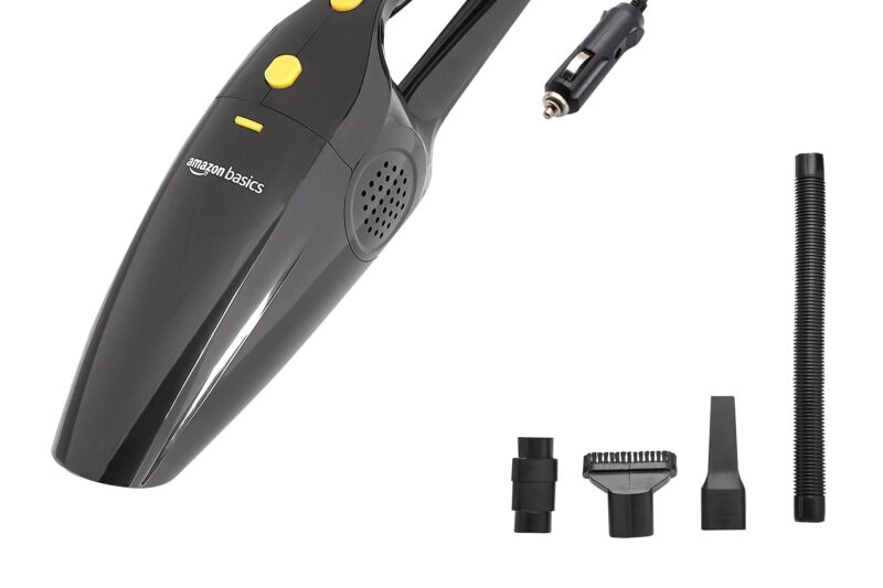 amazon basics Portable Handheld Car Vacuum Cleaner with 3000Pa Powerful Suction,4.5 M Cord,Reusable Triple Hepa Filter for Deep Cleaning(Wet and Dry),Black,350 Milliliters