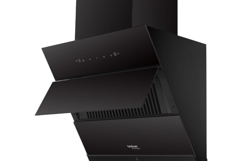 Hindware Smart Appliances | Greta Neo 60 cm Chimney | 1350 CMH | Inclined Glass | Thermal Auto Clean | Filterless | Touch control, Motion sensor | 10 Yrs Warranty on Motor & 2 Yrs on Product (Black)