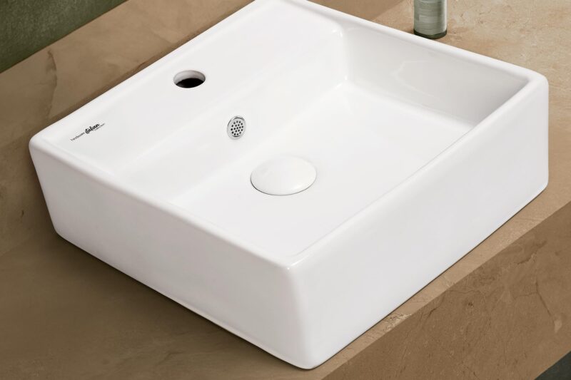 Hindware Italian Collection Inox Table Top Wash Basin for Bathroom | Made of Ceramic | Star White | Square Shape | Over the Counter Basin