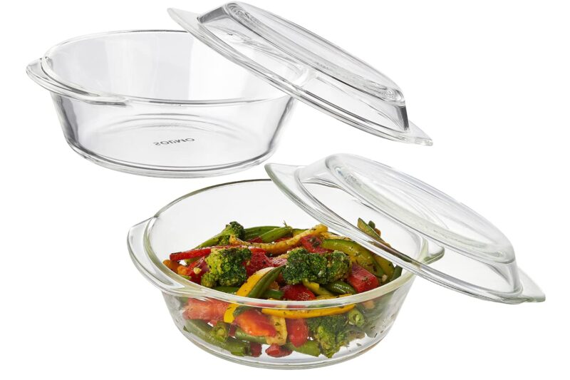 Solimo Set of 2 Borosilicate Glass Casserole-Cum-Serving Bowl