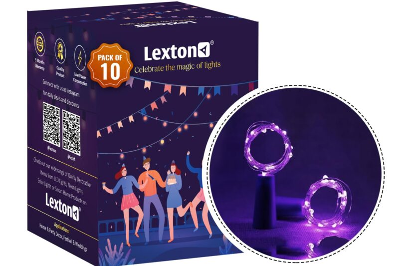 Lexton Cork Light | Bottle Light | Purple Copper String Light | Cork String Light | 10 Pieces | for Valentine’s Day, Room décor, Birthdays, Party,Diwali