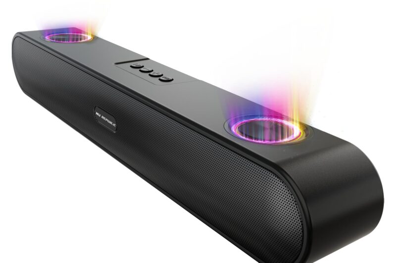 Nuworld Retail Private Limited Nu Republic Party Box 16 Bluetooth Soundbar with X-Bass Technology, Upto 10 Hrs Playtime, Multiple RGB LED Lights, 16 W Output (Black, 2.0 Channel) Price
