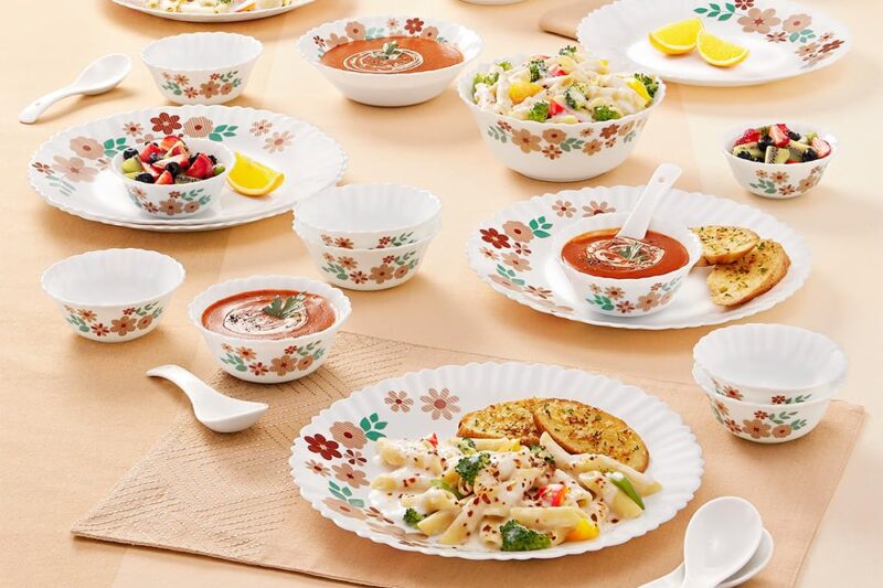 Larah by Borosil Ayana Silk Series Opalware Dinner Set | 27 Pieces for Family of 6 | Microwave & Dishwasher Safe | Bone-Ash Free | Crockery Set for Dining & Gifting | Plates & Bowls | White