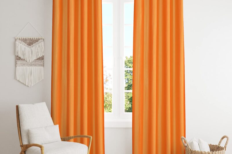 Premium Long Crush Solid Semi-Sheer Curtains for Long Door- 9 Feet (Pack of 2) Orange