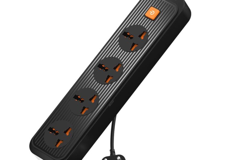 Portronics Power Plate 12 Extension Board with 4 Universal Sockets, 2 Meter Long Cord, 1500 Watt, Fireproof Material, Multi Plug for Home Appliances (Black)