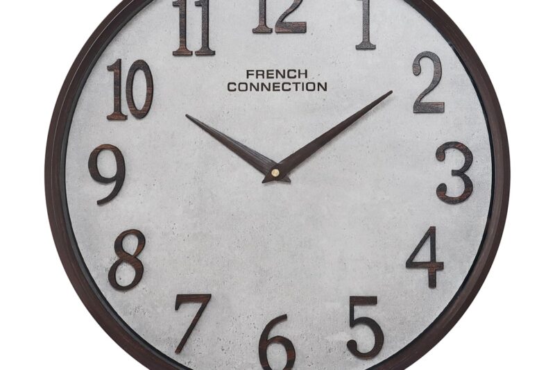 French Connection Luxury Wall Clock with Light Grey Luxury Design – Size: 12 Inches – FCWC12-A