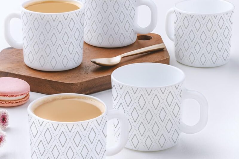 Larah by BOROSIL Lark Opalware Mug, Set of 6 Tea/Coffee Mugs, 180 ml Each, Microwave & Dishwasher Safe, Bone-Ash Free, Crockery Set Ideal for Daily Use & Gifting, White