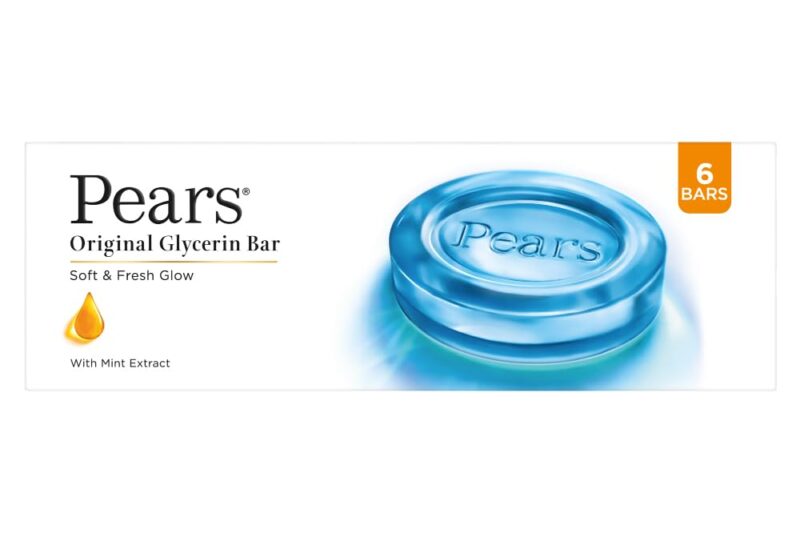 Pears Original Glycerin Soap Bar – Soft & Fresh Glow | With 98% Pure Glycerin & Mint Extract | For a Fresh Glow | With Plant Based Cleanser for Skin & Body | Paraben-free | 125 gms x 6