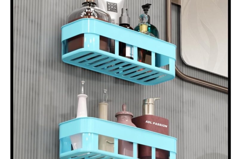 Wall Mounted Bathroom Shelf | ABS Plastic No-Drill Self Adhesive Organizer | Waterproof Shelf for Bathroom & Kitchen (Blue, Pack of 2)