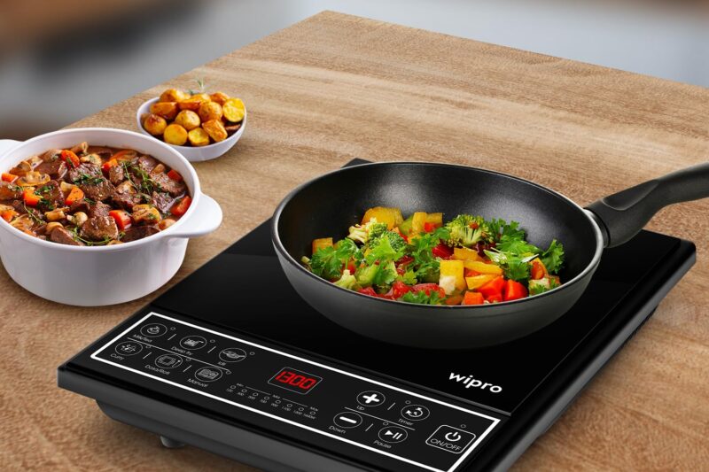 Wipro Vesta CIC102 Induction Cooktop 1600 Wwith soft Push button| Crystal Glass Plate|7 Segment LED display For power And temperature settngs For fast cooking,Black