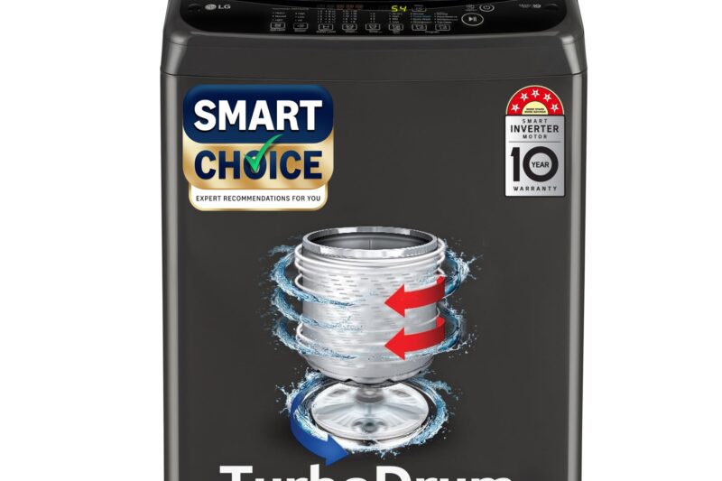 LG Smart Choice, 9 Kg, 5 Star, Smart Inverter Technology, Turbodrum, Fully Automatic Top Load Washing Machine (T90AJMB1Z, Jetspray+, Turbowash, Auto Tub Clean after every wash cycle, Middle Black)