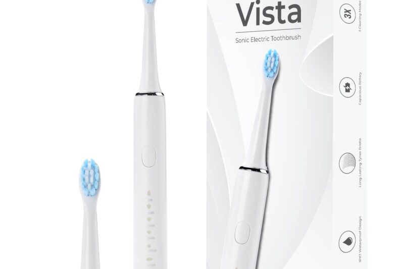 beatXP Vista Sonic Electric Toothbrush for Adults with 2 Brush Heads & 5 Cleaning Modes | Rechargeable Electric Toothbrush | 30000 strokes/min with Long Battery Life (White)