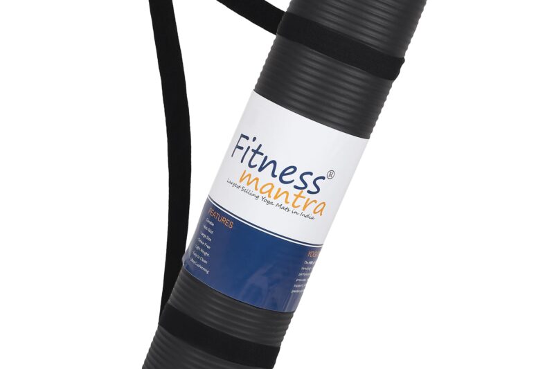 Fitness Mantra® 8mm NBR/Sponge Anti Slip Yoga Mat with Carrying Strap for Women’s and Men’s Exercise| 1 Piece| (Blue) (Black)