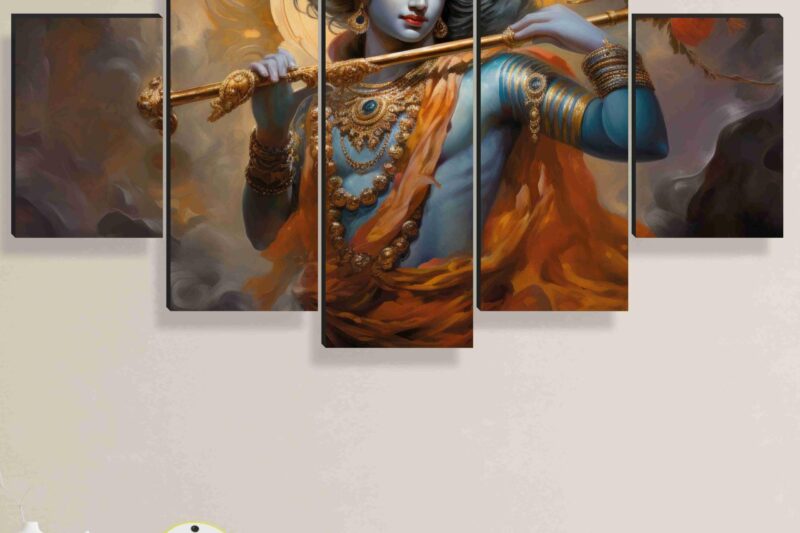 SAF krishna Paintings for Wall Decoration – Set Of Five, 3d modern art Painting for Living Room Large Size with Frames for Home Decoration, Hotel, Office 76.2 cm x 45 cm SANFPNLS35473