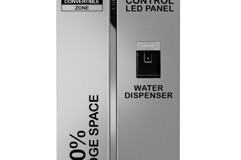 Haier SmartChoice 596L 3Star 2-Door Water Dispenser Side by Side Frost Free Refrigerator|Convertible|Smart Sense AI | Expert Inverter|Digital Display Panel (HRS-682SWDU1, Shiny Silver)