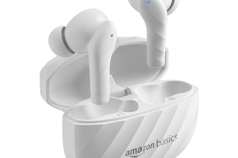 amazon basics TWS in-Ear Earbuds (AB-T10) with Fast Charging up to 50 Hours of Playtime | Dual 10mm Driver | IPX4 Water-Resistance | Bluetooth 5.3 | Charging Case with Mic | Touch Control (White)