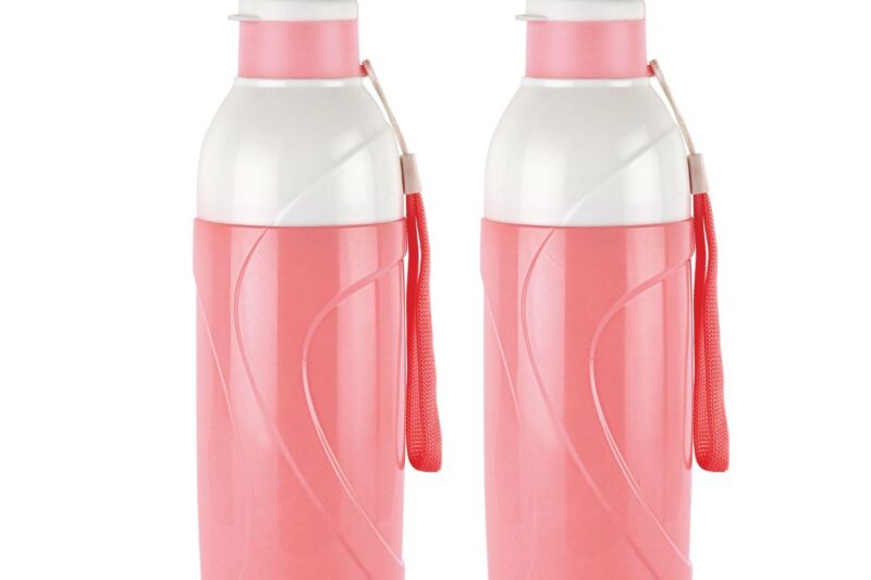 CELLO Puro Funtron 600 | Outer Plastic Body and Polyurethane Insulation | Easy Carry Wrist Belt | Keeping Content Cold for Long | 550ml | Set of 2, Pastel Pink