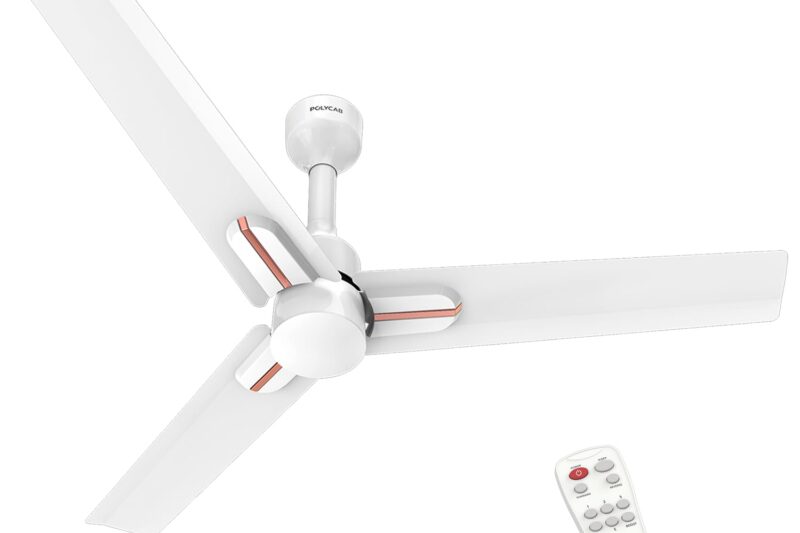 Polycab Wizzy Neo 1200mm 5-Star BLDC, Remote Ceiling fan for Living Room| 55% Energy Saving, 100% Copper, High Air Delivery, 6 Speed Setting, Free Installation | 4-yr Warranty【White Rosegold】