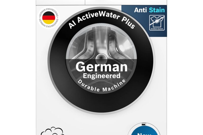 Bosch 9kg 5 Star Anti Stain & AI Active Water+ Fully Automatic Front Load Washing Machine (WGA14200IN, Pretreatment & Steam with Anti Bacteria, In-built Heater, White)