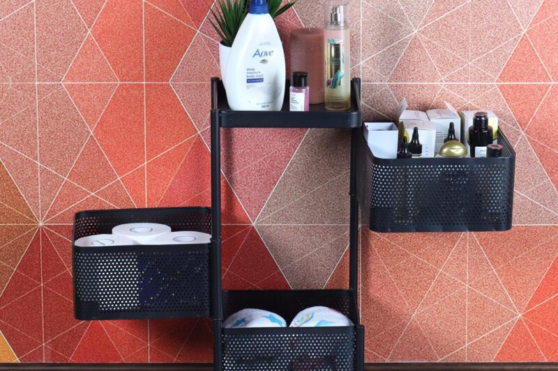 CELLO Kitchen Pro Trolley with Wheels | Storage Organizer & Kitchen Accessories Items for Kitchen Storage Rack Square Design Fruits & Vegetable Onion Cutlery | Multi-Purpose Trolley | (Black,Layer 3)