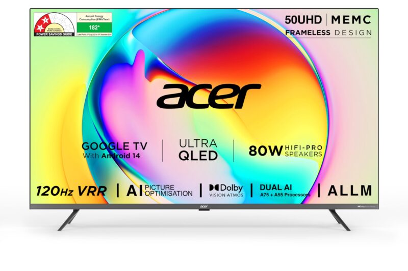 acer 126 cm (50 inches) Super Series 4K Ultra HD Smart QLED Google TV AR50QDXGU2875AT (Black)