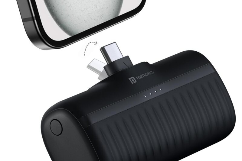 Portronics Power Pebble 5000mAh 20W Fast Charging Nano Powerbank, in-Built Foldable Type C Input/Output Pin, Type C PD Output, LED Battery Indicator, Compatible with Type C Smartphone,iPhone(Black)