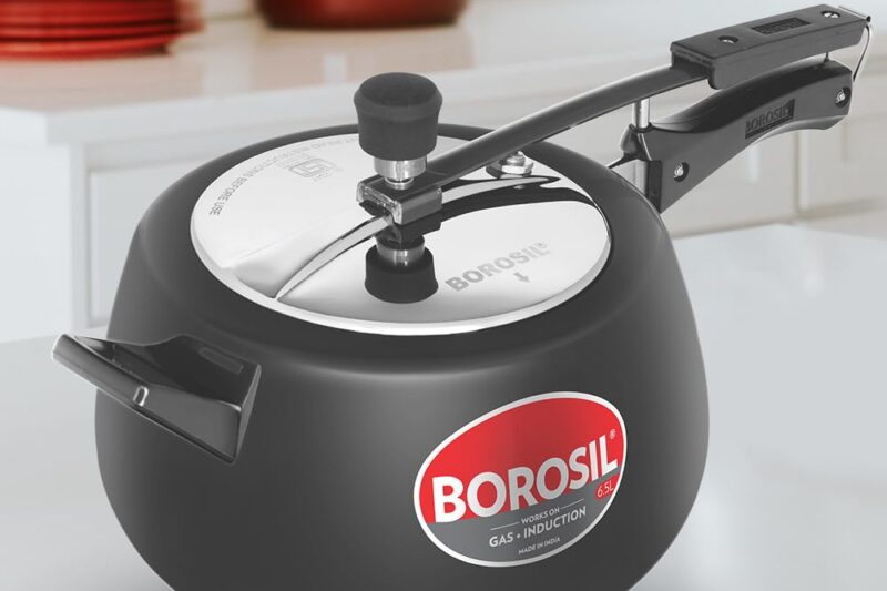 Borosil 6.5 L Pronto Hard Anodized Pressure Cooker with Stainless Steel Lid | Even Heat Distribution | Dishwasher Safe | Gas & Induction Campatible | 5 Years Warranty