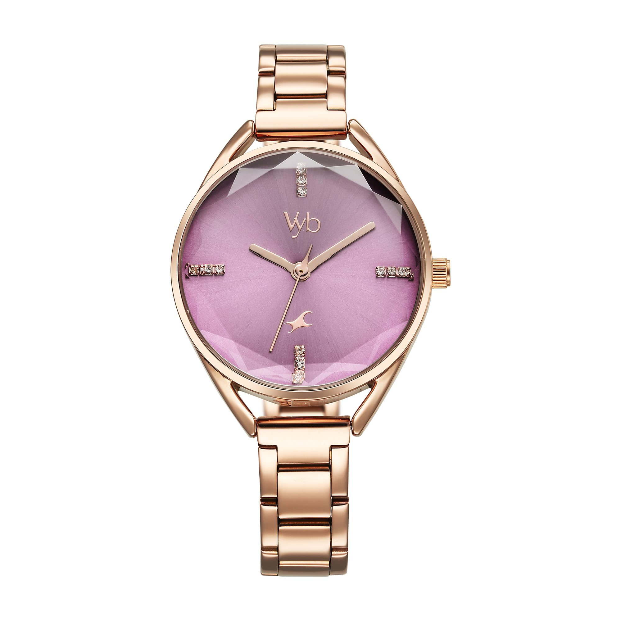 B0DDKC31BD Fastrack Vyb Quartz Analog Purple Dial Rose Gold Alloy Strap Watch for Women-FV60052WM01W
