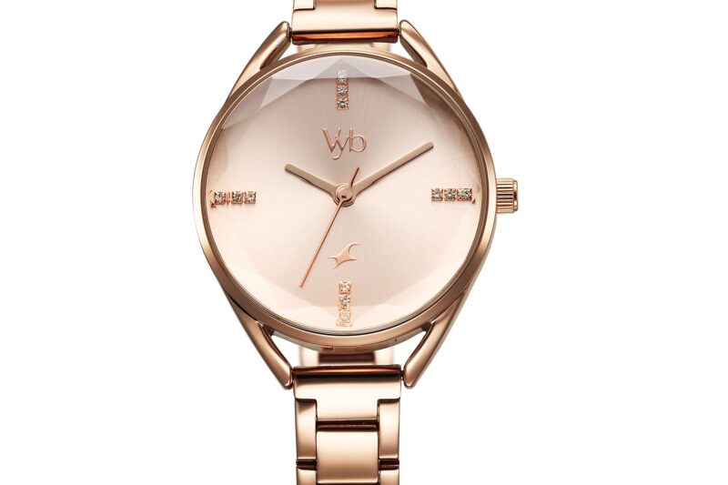 Fastrack Vyb Quartz Analog Rose Gold Dial Rose Gold Alloy Strap Watch for Women-FV60052WM02W