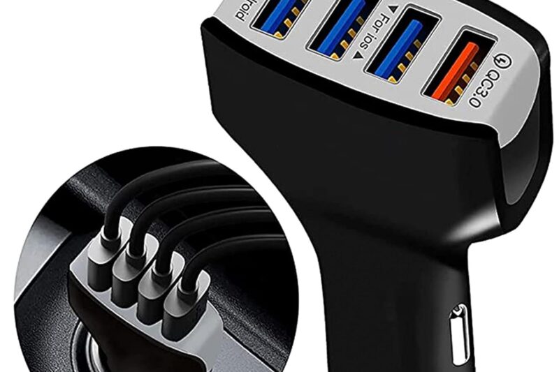 Dyazo 4 Port 36w USB Fast Car Charger with Quick Charge 3.0 Compatible for iPhone | Samsung | Vivo | Oppo and All Other Phones and Tablets (Black) 12 Volts (DC)