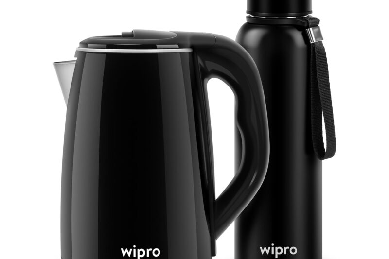 Wipro Elato Cool touch kettle and Vacuum Flask Combo | 1.8 liter cool touch electric Kettle | 24Hrs Hot and Cold Vacuum Flask, 1500 Watts, Black, Stainless Steel