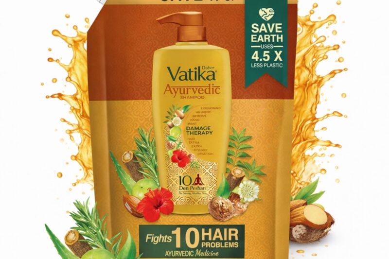 Dabur Vatika Ayurvedic Shampoo Refill Pouch – 1 L | Damage Therapy | Power of 10 Ingredients for Solving 10 Hair Problems | No Parabens | For All Hair Types