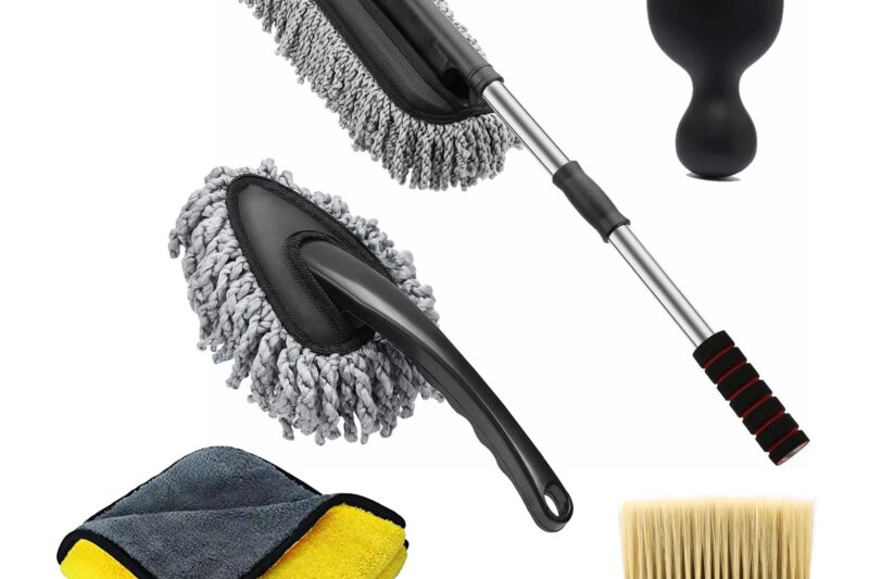 OTO2EYE 5 PCs Microfiber Car Duster with Long Handle Car Cleaning Brush Exteriror and Interiror Car Cleaning Cloth Car Ac Vent Cleaner Brush for Car, Motorbike, SUVs Car Cleaning Kit (Combo 5)
