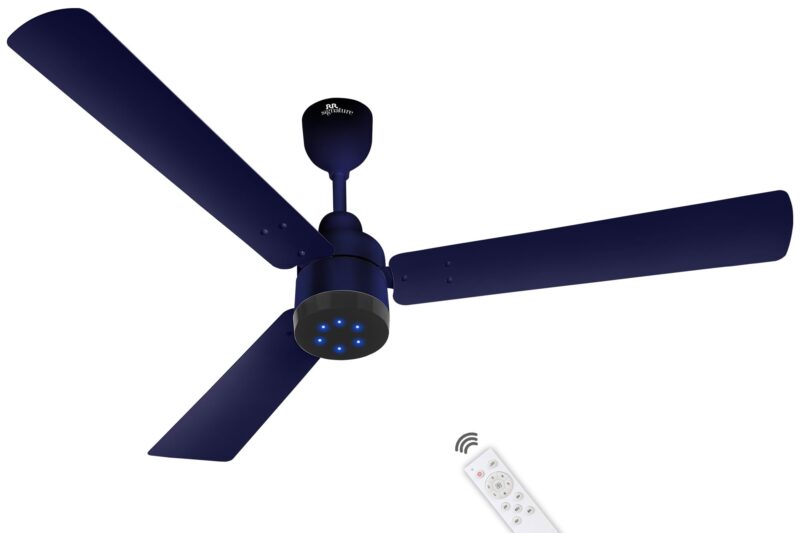 Buy RR Signature BrightAir 1200mm BLDC Ceiling Fan with Remote Control | BEE 5 star Rated Energy Efficient Ceiling Fan | High Air Delivery with LED Indicators | 2 Year Warranty (Silent Blue) Online at Low Prices in India – Amazon.in