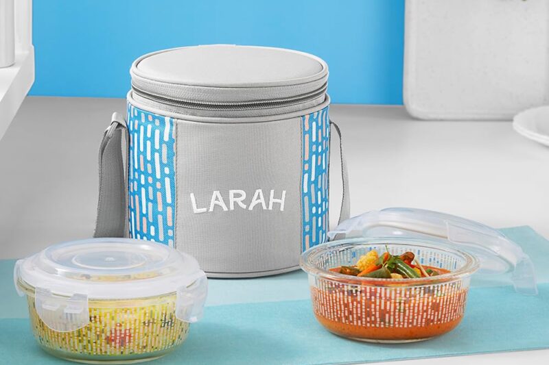 Buy Larah Glassware Vogue Borosilicate Glass Lunchbox with Bag | 2pc Round Container (400 ml Each), Vertical | Microwave & Dishwasher Safe, Leakproof | Tiffin for Office, School, College | Blue Online at Low Prices in India – Amazon.in