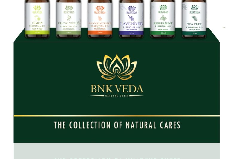 BNK VEDA Natural Cares Essential Oils Set (6x10ml) | Lavender Oil | Peppermint Oil | Tea Tree Oil | Eucalyptus Oil | Lemon Oil | Frankincense Oil | Pure & Organic